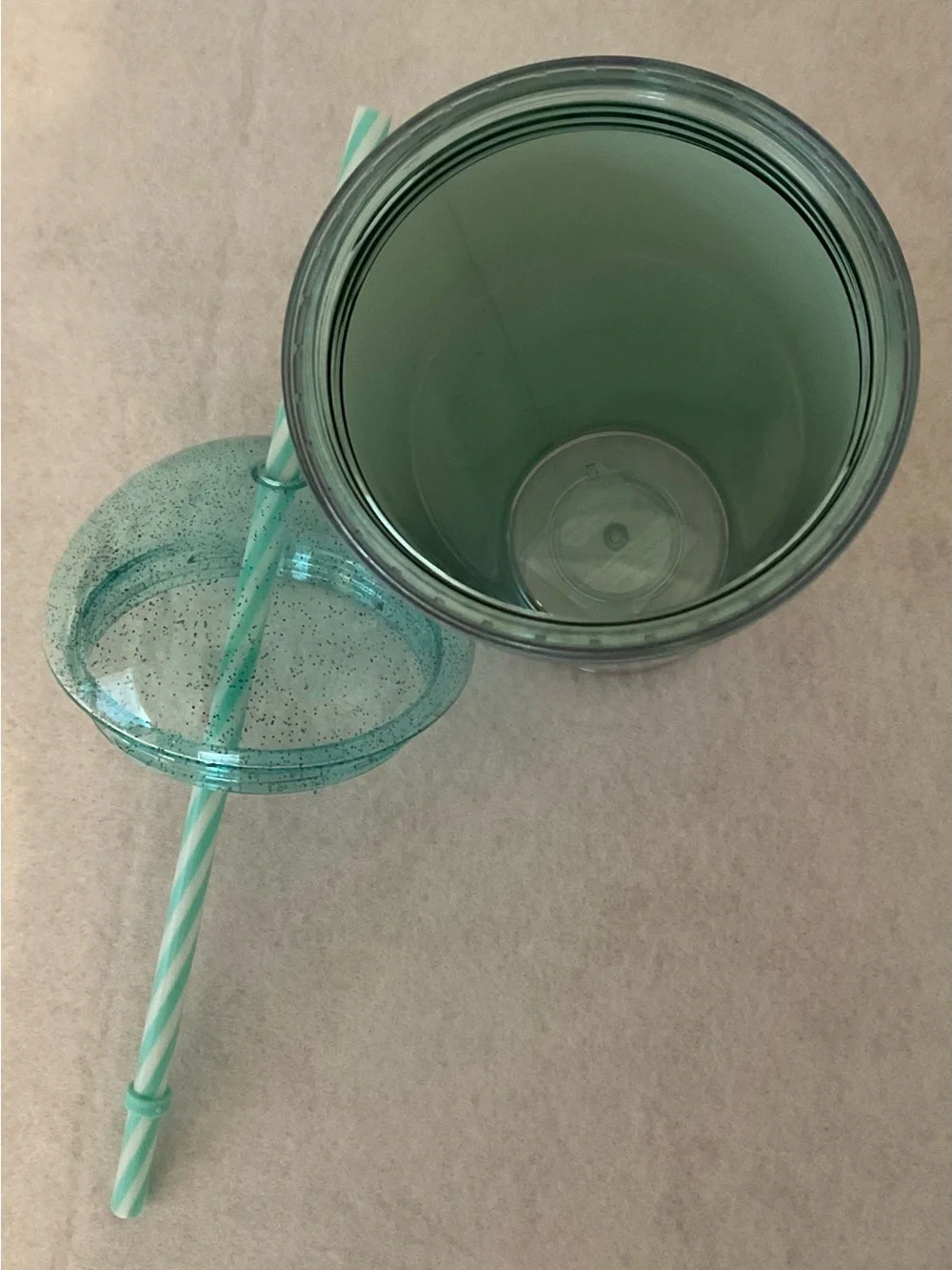 Starbucks White Tumbler with Teal Dome Lid and Sprinkle Design